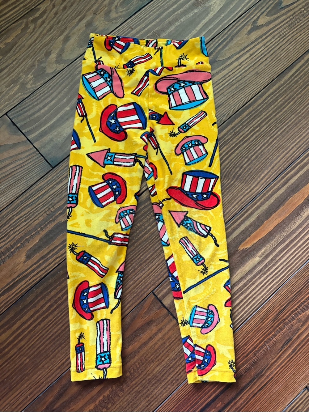 LuLaRoe Kids Yellow Leggings with Red, White & Blue Patriotic Print